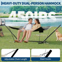 Hamac double 2 personnes avec support et oreiller - capacité 450 lbs, hamac très résistant avec corde d'équilibre, grand hamac d'extérieur pour arrière-cour et bord de piscine