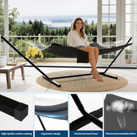 Hamac double 2 personnes avec support et oreiller - capacité 450 lbs, hamac très résistant avec corde d'équilibre, grand hamac d'extérieur pour arrière-cour et bord de piscine