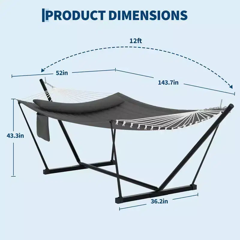 Hamac double 2 personnes avec support et oreiller - capacité 450 lbs, hamac très résistant avec corde d'équilibre, grand hamac d'extérieur pour arrière-cour et bord de piscine
