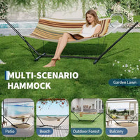 Hamac double 2 personnes avec support et oreiller - capacité 450 lbs, hamac très résistant avec corde d'équilibre, grand hamac d'extérieur pour arrière-cour et bord de piscine