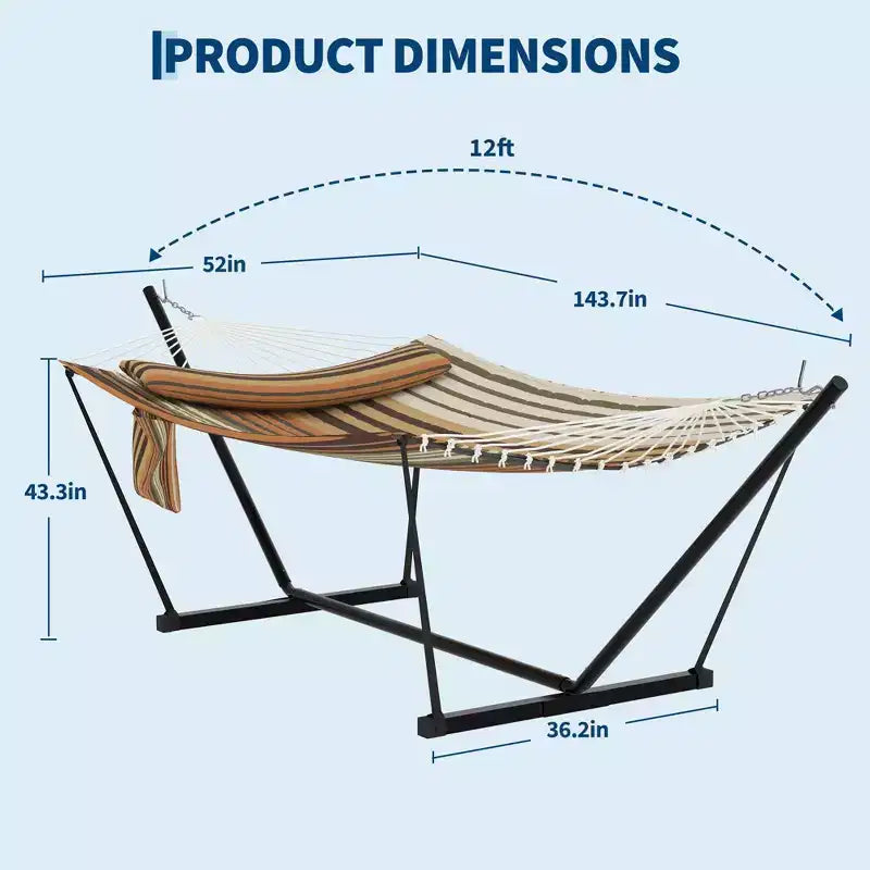 Hamac double 2 personnes avec support et oreiller - capacité 450 lbs, hamac très résistant avec corde d'équilibre, grand hamac d'extérieur pour arrière-cour et bord de piscine
