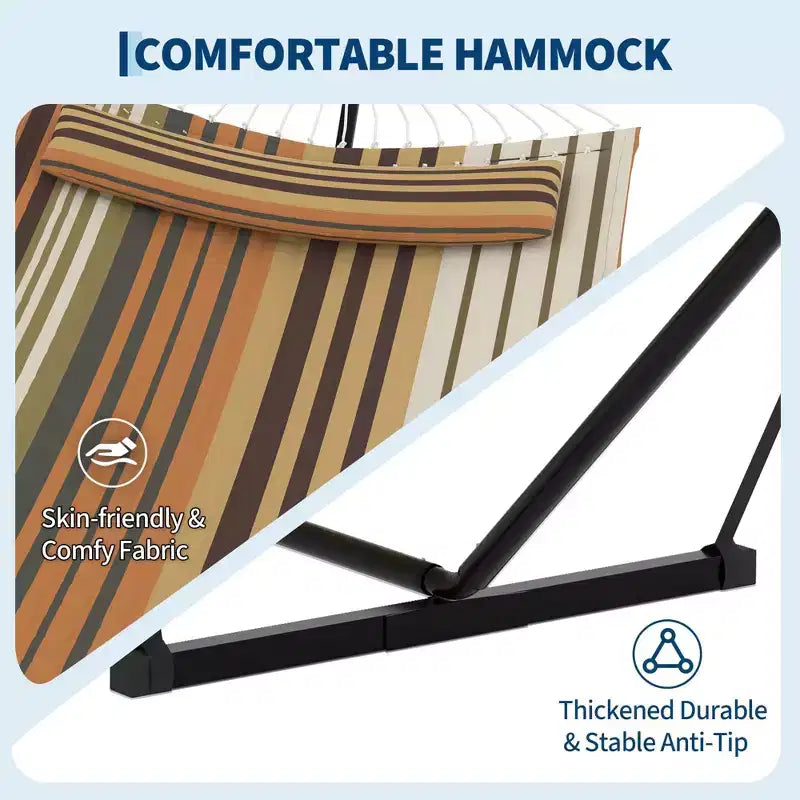 Hamac double 2 personnes avec support et oreiller - capacité 450 lbs, hamac très résistant avec corde d'équilibre, grand hamac d'extérieur pour arrière-cour et bord de piscine