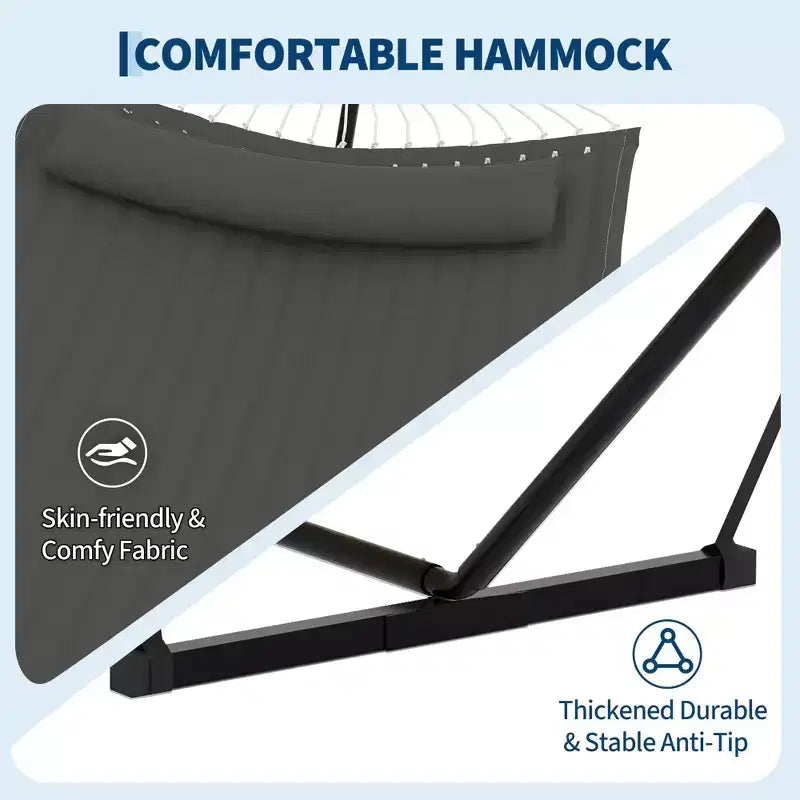 Hamac double 2 personnes avec support et oreiller - capacité 450 lbs, hamac très résistant avec corde d'équilibre, grand hamac d'extérieur pour arrière-cour et bord de piscine