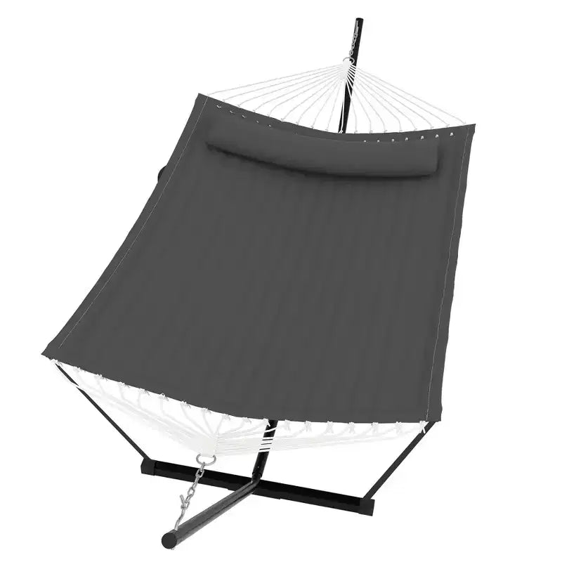 Hamac double 2 personnes avec support et oreiller - capacité 450 lbs, hamac très résistant avec corde d'équilibre, grand hamac d'extérieur pour arrière-cour et bord de piscine
