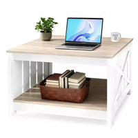Table basse carrée de style champêtre JIONJOY avec rangement semi-ouvert, table basse rustique pour petits espaces de salon