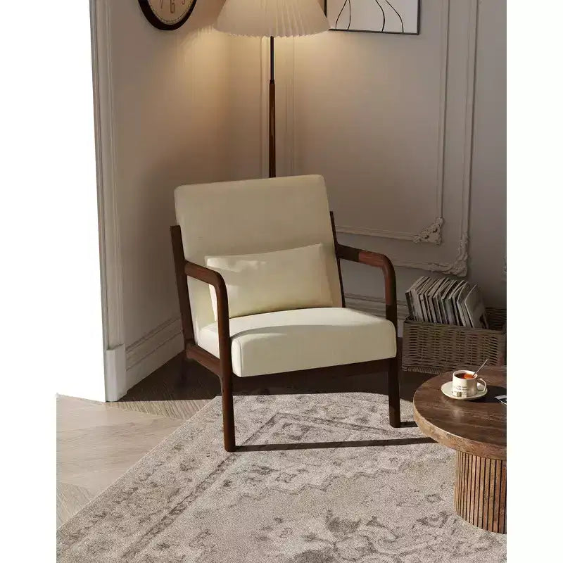 Fauteuil d'appoint mid-century en chenille, fauteuil de lecture confortable, fauteuil lounge moderne avec coussin lombaire, cadre en bois massif, pour salon, chambre, bureau