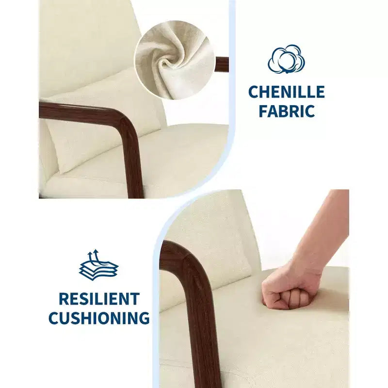 Fauteuil d'appoint mid-century en chenille, fauteuil de lecture confortable, fauteuil lounge moderne avec coussin lombaire, cadre en bois massif, pour salon, chambre, bureau