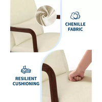 Fauteuil d'appoint mid-century en chenille, fauteuil de lecture confortable, fauteuil lounge moderne avec coussin lombaire, cadre en bois massif, pour salon, chambre, bureau