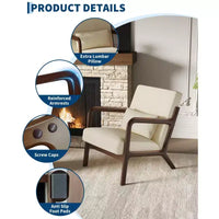 Fauteuil d'appoint mid-century en chenille, fauteuil de lecture confortable, fauteuil lounge moderne avec coussin lombaire, cadre en bois massif, pour salon, chambre, bureau