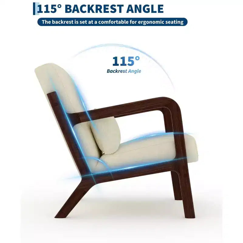 Fauteuil d'appoint mid-century en chenille, fauteuil de lecture confortable, fauteuil lounge moderne avec coussin lombaire, cadre en bois massif, pour salon, chambre, bureau