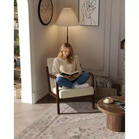 Fauteuil d'appoint mid-century en chenille, fauteuil de lecture confortable, fauteuil lounge moderne avec coussin lombaire, cadre en bois massif, pour salon, chambre, bureau