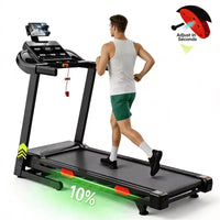 Tapis de course en promotion - Tapis de course 3,75 CV avec inclinaison de 10 %, capacité de 150 kg avec barre de maintien pour la maison, tapis de course compact pour petit espace, fonctionne avec une application
