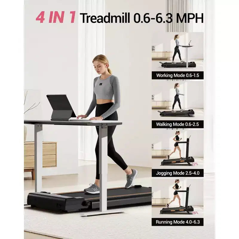 Tapis de course 3 en 1 avec inclinaison de 16 %, tapis de course pliable avec poignée, tapis de course portables pour la maison, petite taille, capacité de 100 kg