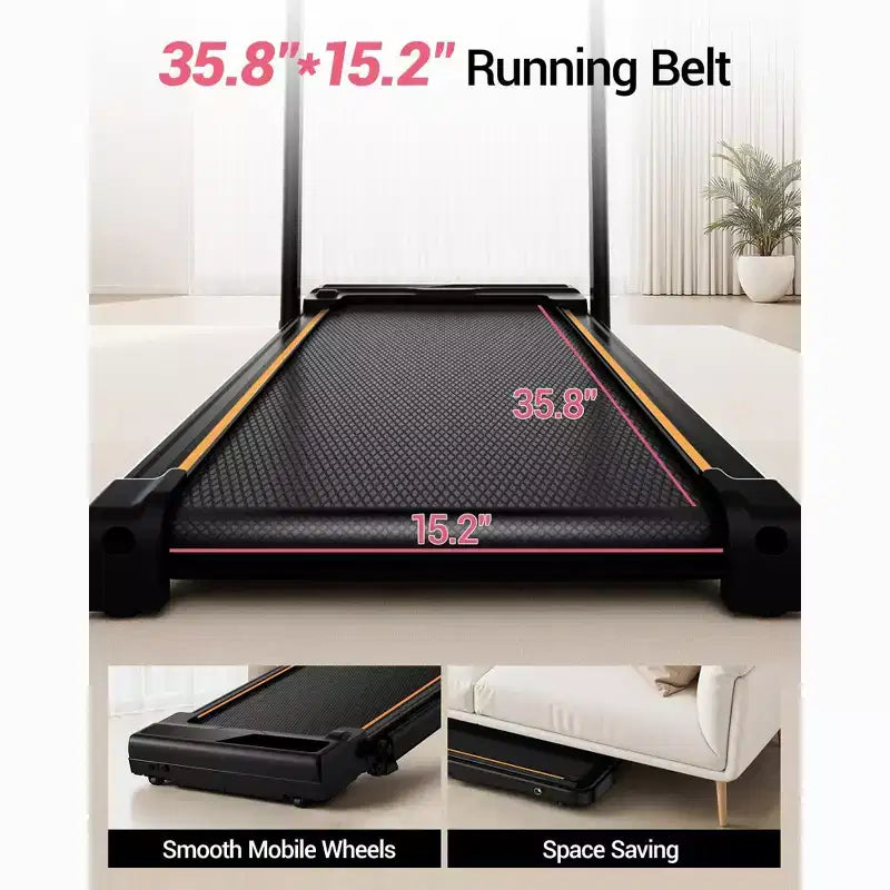 Tapis de course 3 en 1 avec inclinaison de 16 %, tapis de course pliable avec poignée, tapis de course portables pour la maison, petite taille, capacité de 100 kg
