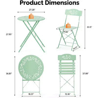 Ensemble de bistro pliant d'extérieur VINGLI avec 2 chaises, ensemble de bistro 3 pièces avec motif de feuilles d'olivier découpées et coussins confortables
