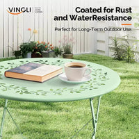 Ensemble de bistro pliant d'extérieur VINGLI avec 2 chaises, ensemble de bistro 3 pièces avec motif de feuilles d'olivier découpées et coussins confortables