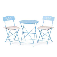 VINGLI Outdoor Folding Bistro Table and Chairs Set of 2, 3-Piece Bistro Set with Olive Leaf Cutout Design and Comfortable Cushions
