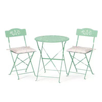 Ensemble de bistro pliant d'extérieur VINGLI avec 2 chaises, ensemble de bistro 3 pièces avec motif de feuilles d'olivier découpées et coussins confortables