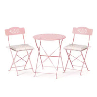 Ensemble de bistro pliant d'extérieur VINGLI avec 2 chaises, ensemble de bistro 3 pièces avec motif de feuilles d'olivier découpées et coussins confortables