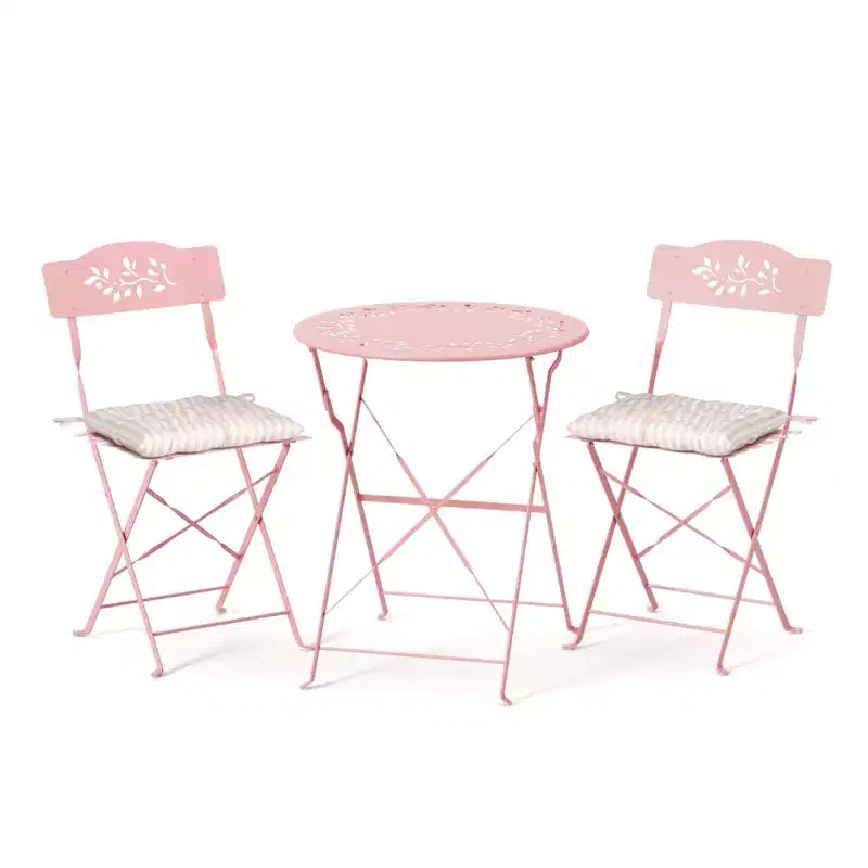 Ensemble de bistro pliant d'extérieur VINGLI avec 2 chaises, ensemble de bistro 3 pièces avec motif de feuilles d'olivier découpées et coussins confortables