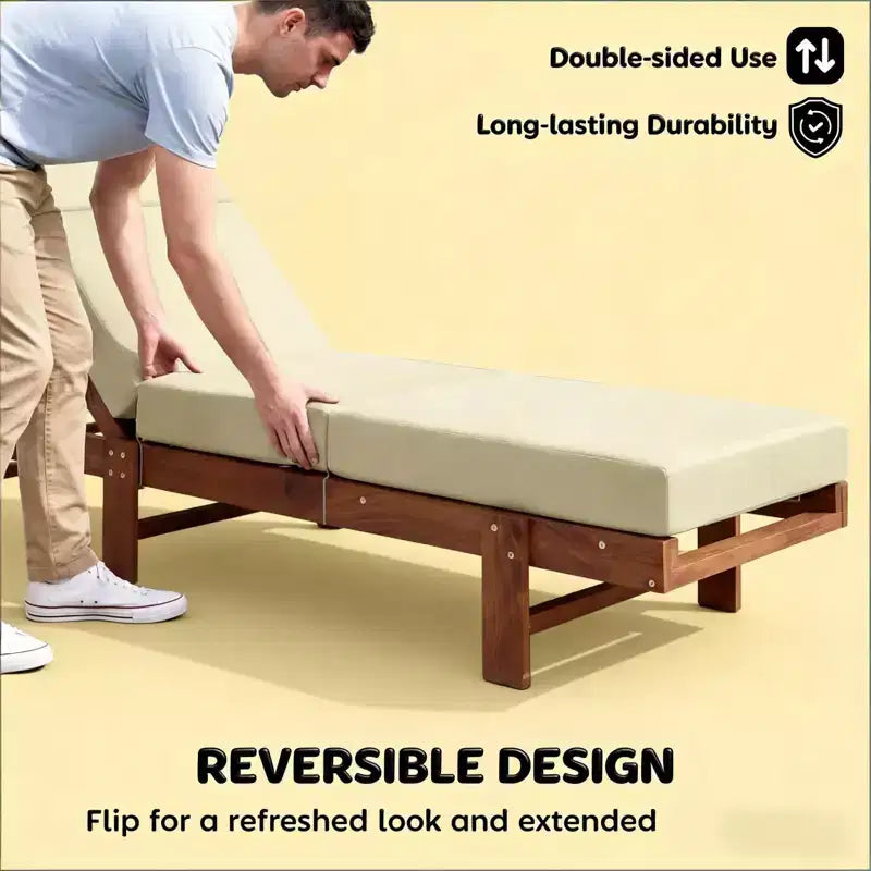NAYSAYE Coussin de Chaise Longue d'Extérieur Doux, Coussin de Chaise Longue Antidérapant avec Liens, Coussin Réversible pour Terrasse, Piscine, Bain de Soleil, 72*20.9*3.9