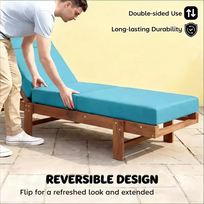 NAYSAYE Coussin de Chaise Longue d'Extérieur Doux, Coussin de Chaise Longue Antidérapant avec Liens, Coussin Réversible pour Terrasse, Piscine, Bain de Soleil, 72*20.9*3.9