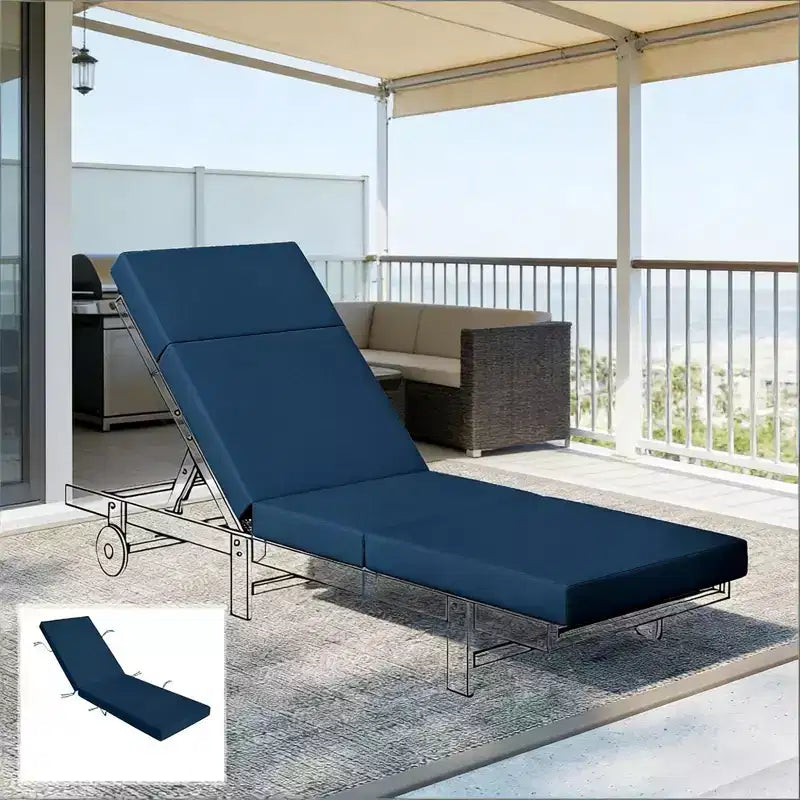 NAYSAYE Coussin de Chaise Longue d'Extérieur Doux, Coussin de Chaise Longue Antidérapant avec Liens, Coussin Réversible pour Terrasse, Piscine, Bain de Soleil, 72*20.9*3.9