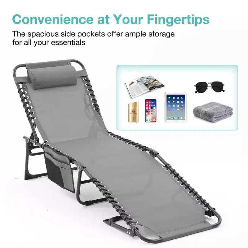 NAYSAYE Lot de 2 chaises longues pliables réglables pour patio, piscine, bronzage, avec maille respirante pour la plage et le jardin