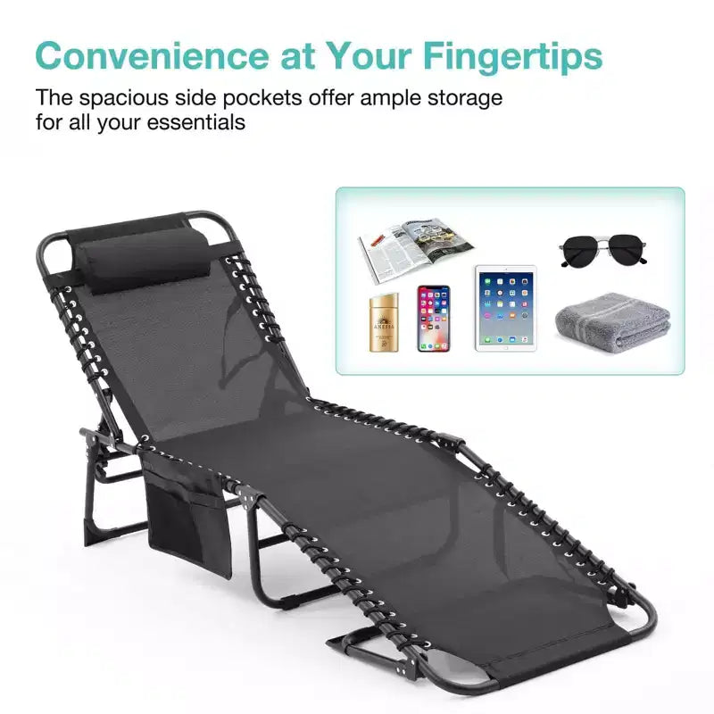NAYSAYE Lot de 2 chaises longues pliables réglables pour patio, piscine, bronzage, avec maille respirante pour la plage et le jardin