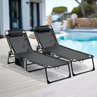 NAYSAYE Lot de 2 chaises longues pliables réglables pour patio, piscine, bronzage, avec maille respirante pour la plage et le jardin
