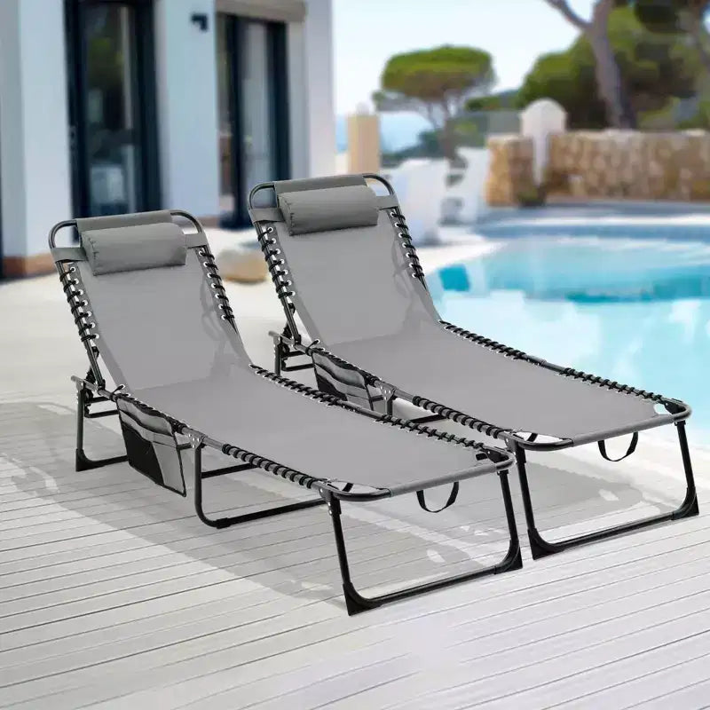 NAYSAYE Lot de 2 chaises longues pliables réglables pour patio, piscine, bronzage, avec maille respirante pour la plage et le jardin