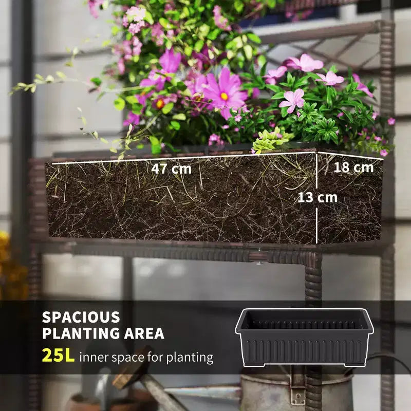 Jardinière autoportante en rotin,pot de fleurs d'extérieur en osier avec treillis pour plantes grimpantes,avec étagère de rangement