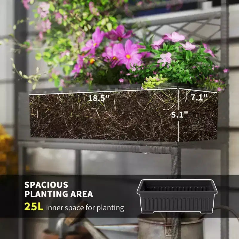 Jardinière autoportante en rotin,pot de fleurs d'extérieur en osier avec treillis pour plantes grimpantes,avec étagère de rangement