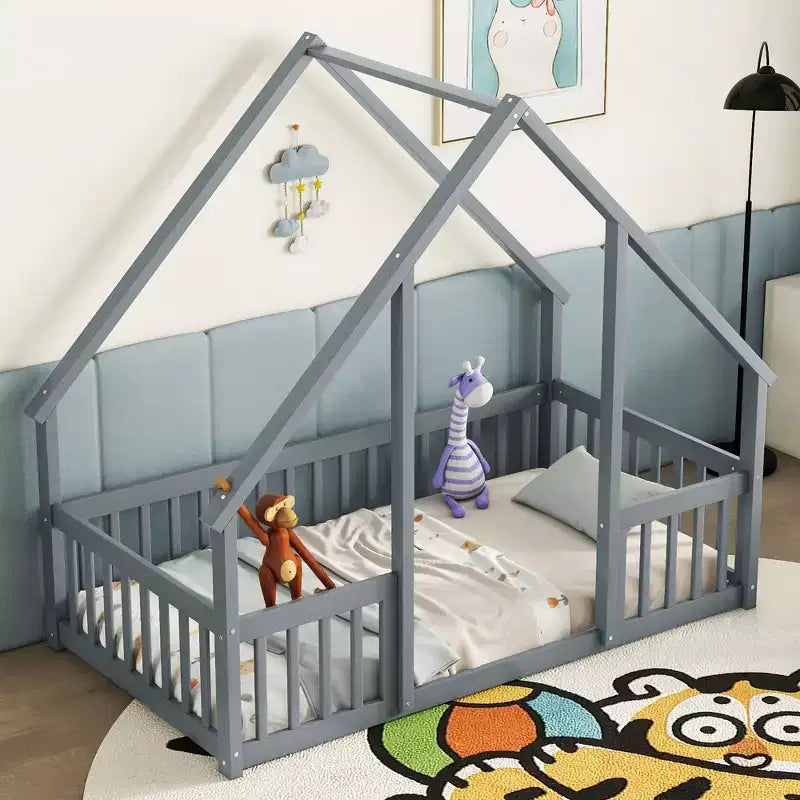 MAYEERTY Cadre de lit Queen Size, pas besoin de sommier, en bois de pin massif, design silencieux