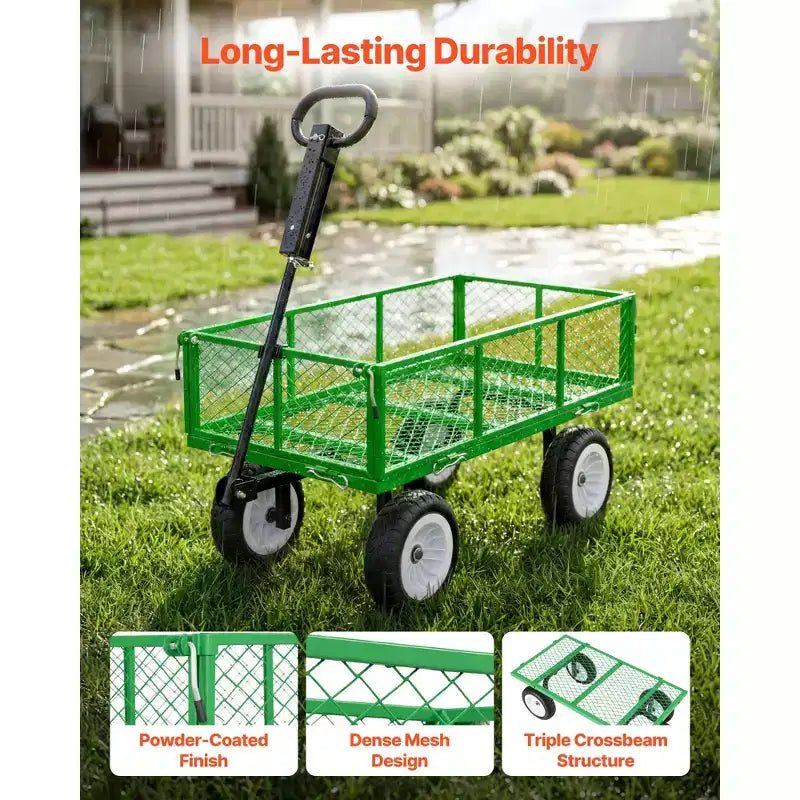 Chariot de jardin VEVOR, 408 kg, brouette de jardin robuste en acier avec pneus de 10 pouces, tabouret de jardin extérieur avec poignée réglable, vert