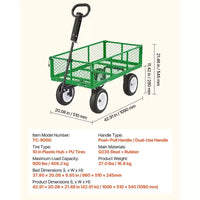 Chariot de jardin VEVOR, 408 kg, brouette de jardin robuste en acier avec pneus de 10 pouces, tabouret de jardin extérieur avec poignée réglable, vert