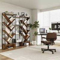 Bibliothèque triple à 6 niveaux, grande bibliothèque industrielle avec 24 étagères ouvertes, bibliothèque arbre industrielle, haute bibliothèque sur pied en bois