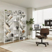 Bibliothèque triple à 6 niveaux, grande bibliothèque industrielle avec 24 étagères ouvertes, bibliothèque arbre industrielle, haute bibliothèque sur pied en bois