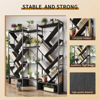 Bibliothèque triple à 6 niveaux, grande bibliothèque industrielle avec 24 étagères ouvertes, bibliothèque arbre industrielle, haute bibliothèque sur pied en bois