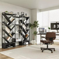 Bibliothèque triple à 6 niveaux, grande bibliothèque industrielle avec 24 étagères ouvertes, bibliothèque arbre industrielle, haute bibliothèque sur pied en bois