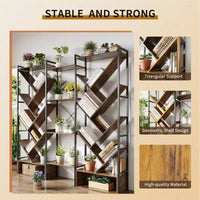 Bibliothèque triple à 6 niveaux, grande bibliothèque industrielle avec 24 étagères ouvertes, bibliothèque arbre industrielle, haute bibliothèque sur pied en bois