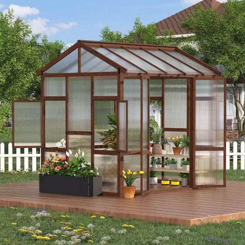Serre en Bois 6x8 FT pour l'extérieur, Kit de Serre Robuste avec Fenêtre Ventilée et Porte Verrouillable, Serre Tunnel pour Jardin, Terrasse, Pelouse