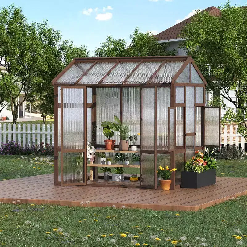 Serre en Bois 6x8 FT pour l'extérieur, Kit de Serre Robuste avec Fenêtre Ventilée et Porte Verrouillable, Serre Tunnel pour Jardin, Terrasse, Pelouse