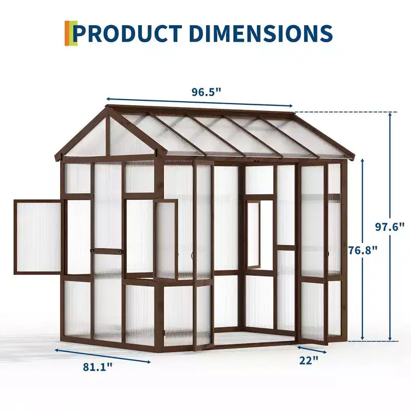 Serre en bois 6x8 pi pour extérieur, kit de serre robuste avec fenêtre ventilee et porte verrouillable, serre à entree de plain-pied pour arrière-cour, patio et pelouse