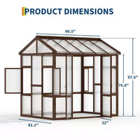 Serre en Bois 6x8 FT pour l'extérieur, Kit de Serre Robuste avec Fenêtre Ventilée et Porte Verrouillable, Serre Tunnel pour Jardin, Terrasse, Pelouse