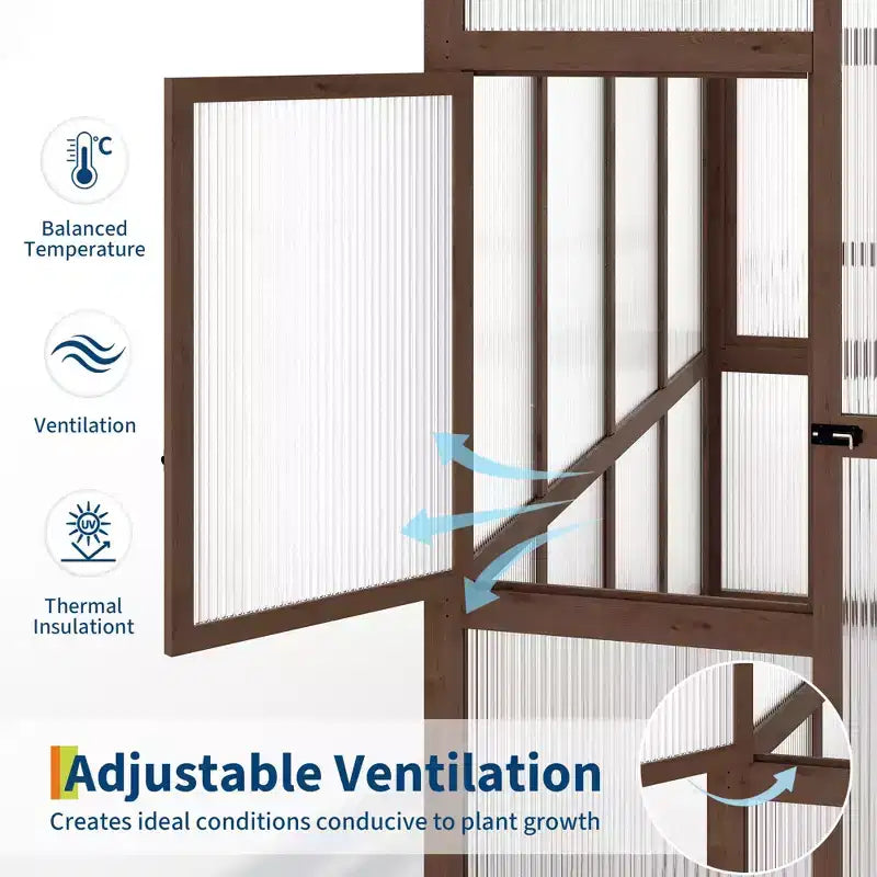 Serre en Bois 6x8 FT pour l'extérieur, Kit de Serre Robuste avec Fenêtre Ventilée et Porte Verrouillable, Serre Tunnel pour Jardin, Terrasse, Pelouse