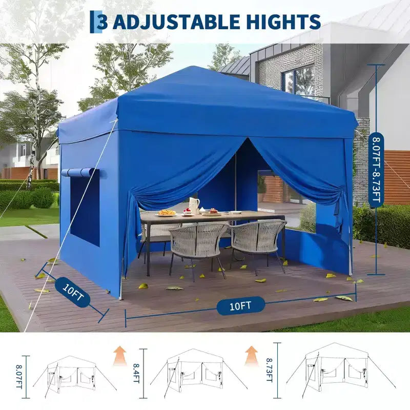 Tente auvent pliante 10x10 pi avec 4 parois laterales, auvent d'extérieur instantane robuste, impermeable et protection UV