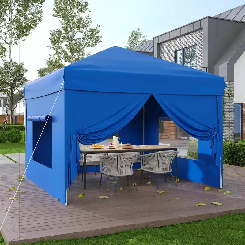 Tente auvent pliante 10x10 pi avec 4 parois laterales, auvent d'extérieur instantane robuste, impermeable et protection UV