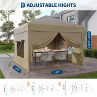 Tente auvent pliante 10x10 pi avec 4 parois laterales, auvent d'extérieur instantane robuste, impermeable et protection UV