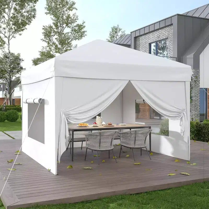 Tente auvent pliante 10x10 pi avec 4 parois laterales, auvent d'extérieur instantane robuste, impermeable et protection UV